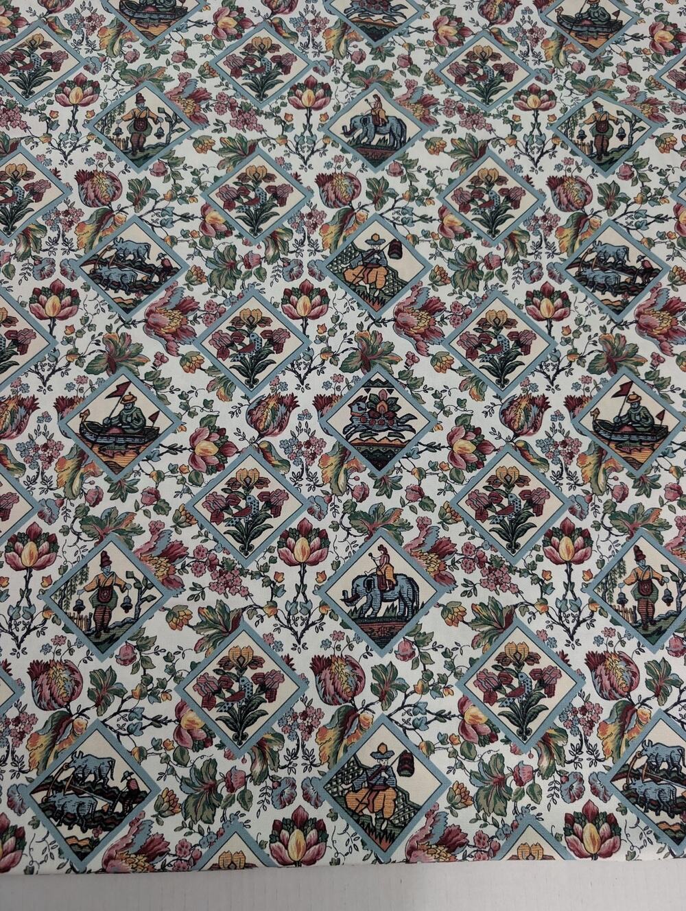 1996 Spectrum Chinoiserie 54x112 In Anglo Indian Toile Trellis Cotton Fabric